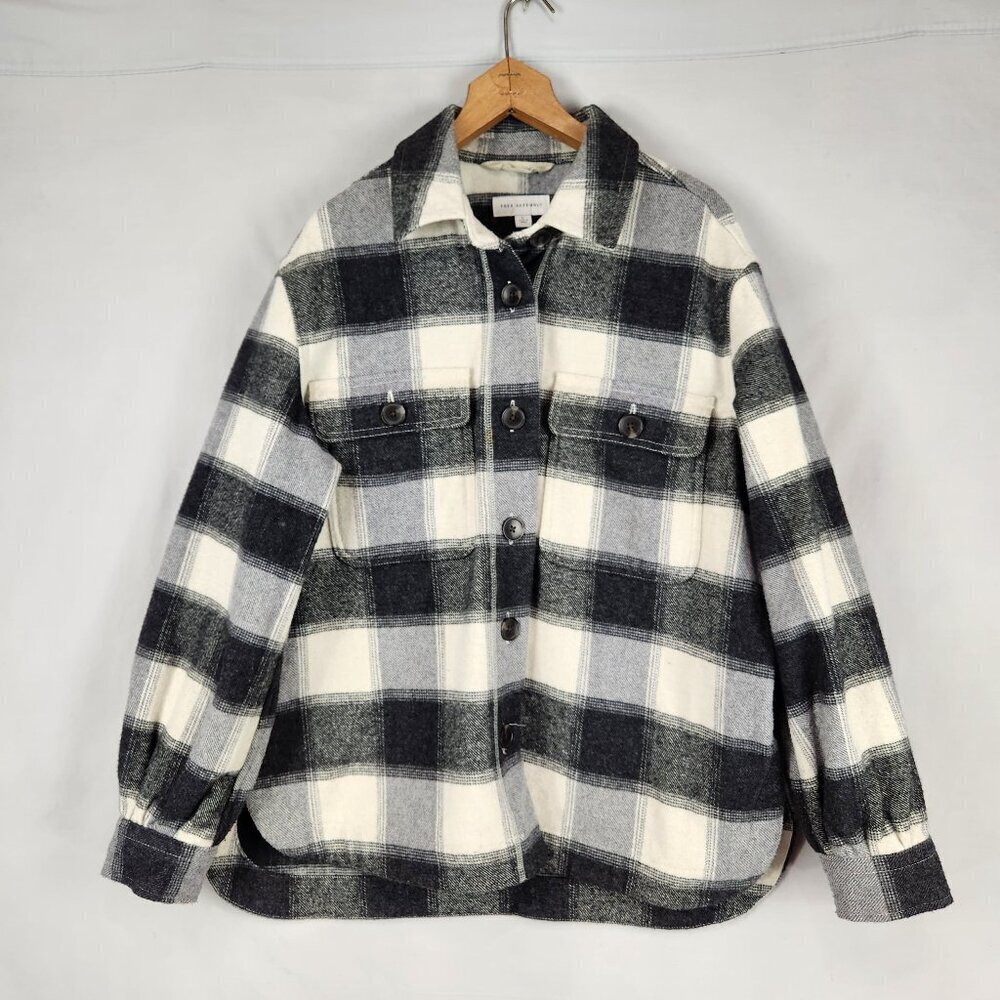 Free Assembly Wool Blend Jacket Women's Large Black White Plaid Round Hem
